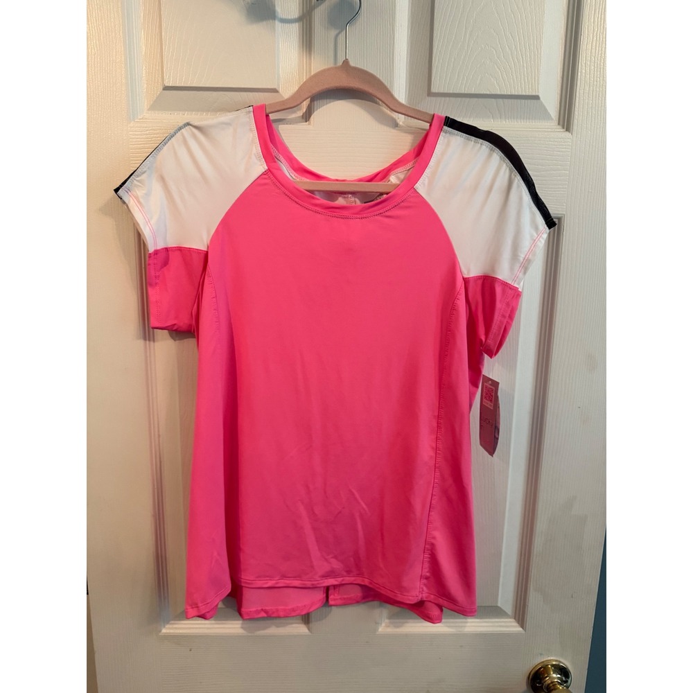 Lucky in Love Athletic Top XL Pink White Black Colorblock Tennis Golf